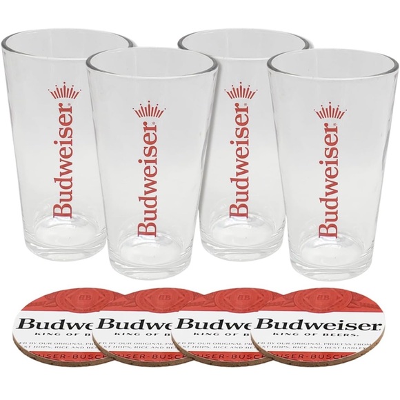 Authentically Licensed Budweiser 16oz Pint Glass🍻w Coasters Set of 4 Compatible - Picture 4 of 7